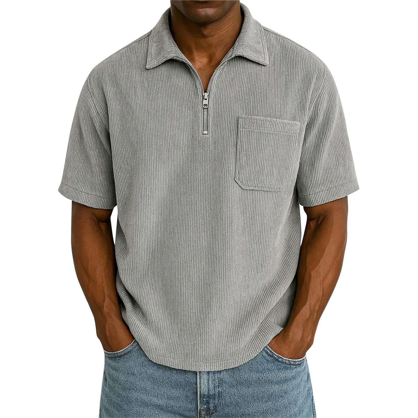 

Мужской летний однотонный топ свободного кроя с лацканами и короткими рукавами, с карманом на молнии XXXL