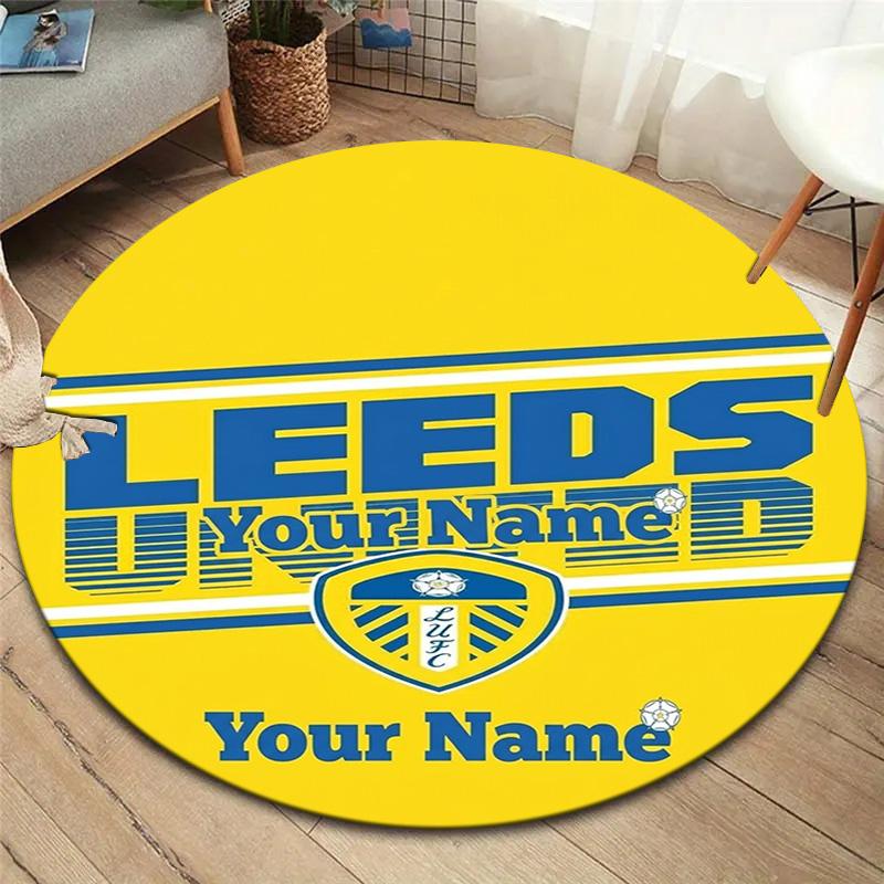 Leeds Crest Custom Name Round Area Rug Carpet Rug For Living Room Bedroom Sofa Playroom Decor Nonslip Floor Mat