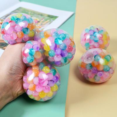 Rainbow Bead Stress Ball with Glitter Soft TPR Squeeze Toy for Anxiety Relief Colorful Fidget for Kids Adults Fun Decompression Gadget
