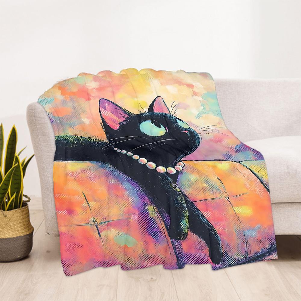 1 Stück Katzenkunstwerk Outdoor-Decke Leichte Flanell, Ganzjahresnutzung für Sofa, Bett, Reisen, Camping, Wohnzimmer, Büro, Couch003