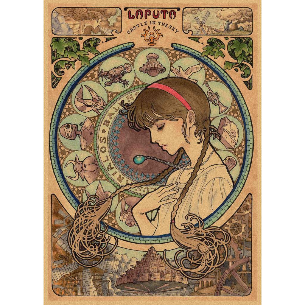 Poster da Parete in Carta Kraft Retrò: Laputa: Laputa: Castello nel cielo di Hayao Miyazaki