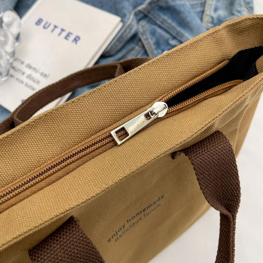 Solid Color Women Tote Bags Portable Reusable Canvas Shopping Bag Large Capacity Lunch Bags