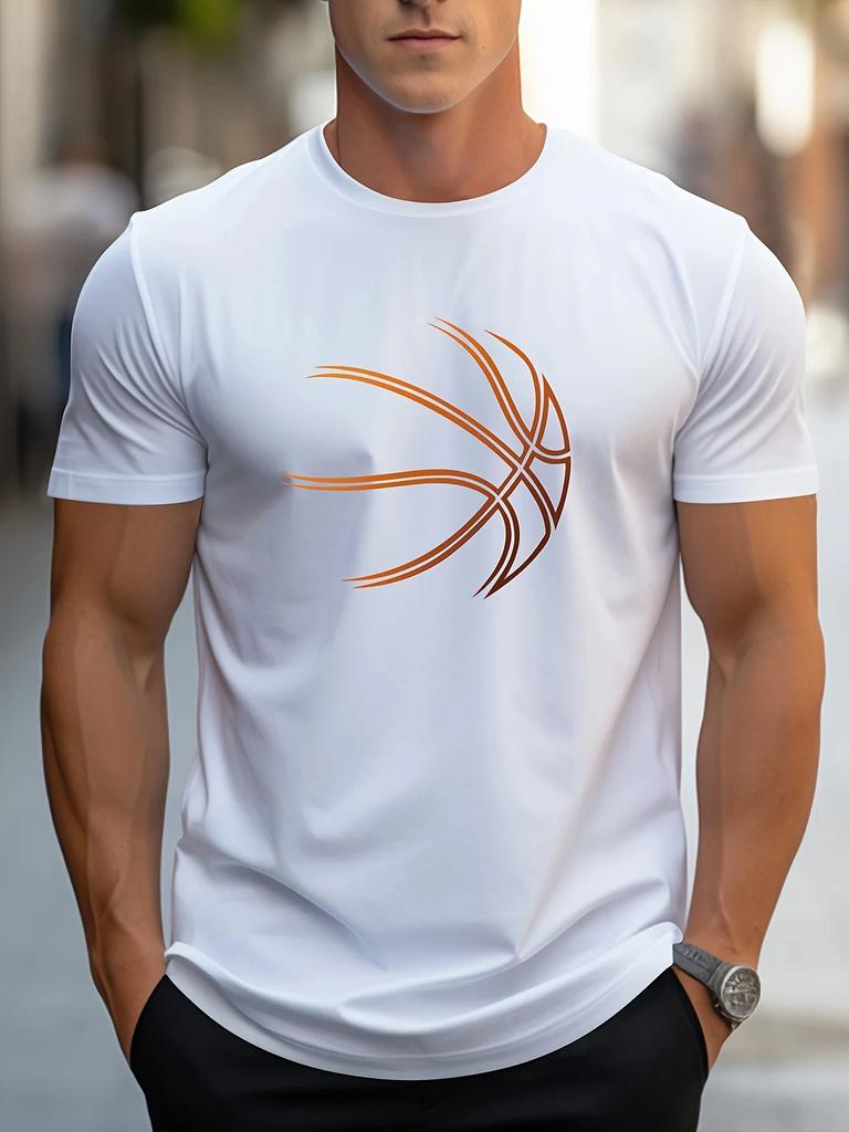 Summer Men's 100_ Cotton Comfortable Casual Loose Oversized Basketball Pattern Print Sports Round Neck Short Sleeved T-shirt