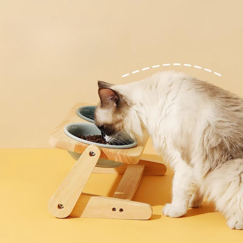 Elevated Cat Ceramic Bowls Tilted Raised Pet Bowl Adjustable Height Dog Food Bowls Feeding Bowl Dog Dish Feeder for Cats Pets