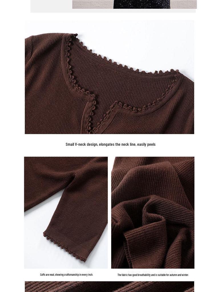 New Autumn Slim Fit V-Neck Five-Sleeve Hand-Crocheted Wool Sweater