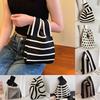 Handgemaakte Gebreide Handtas Dames Mini Knoop Polstas Vrouwelijke Casual Kleur Brede Streep Ruit Tote Bag Student Herbruikbare Boodschappentas
