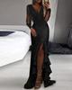 2025 Elegant Black Mesh Sequin Mid-Waist Long Skirt Dress