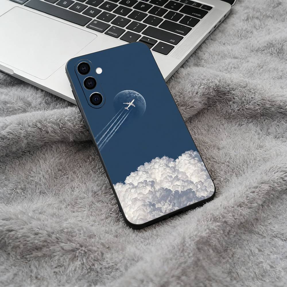 Aircraft & Sky Black Soft Silicone Phone Case for Samsung Galaxy A73, A71, A72, A70, A53, A52, A51