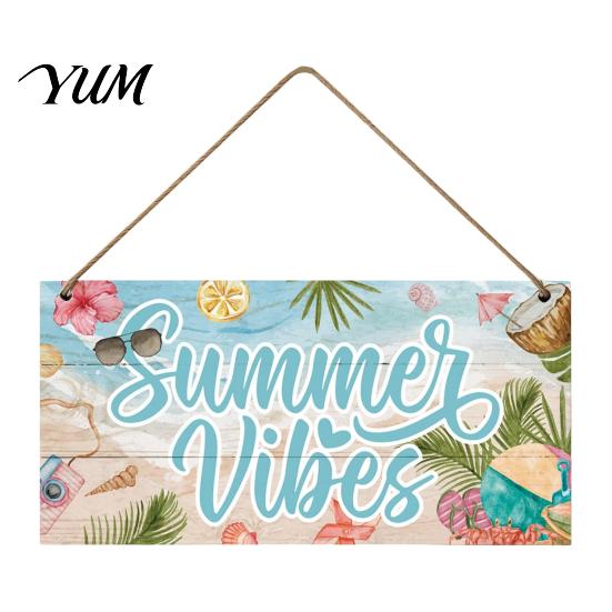 Coastal Home Decorations Summer Wooden Hanging Sign, Beach Theme Welcome Sign Front Door Decor with Wall Rope, Colorful Hanger for Seasonal Farmhouse