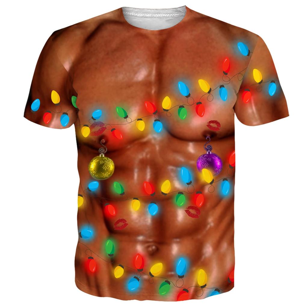 Morsom Muskel Julenisse Kostyme T-skjorter 3D-trykk Menn Kvinne T-skjorte Streetwear Oversized Harajuku Barn Topper Tees Klær