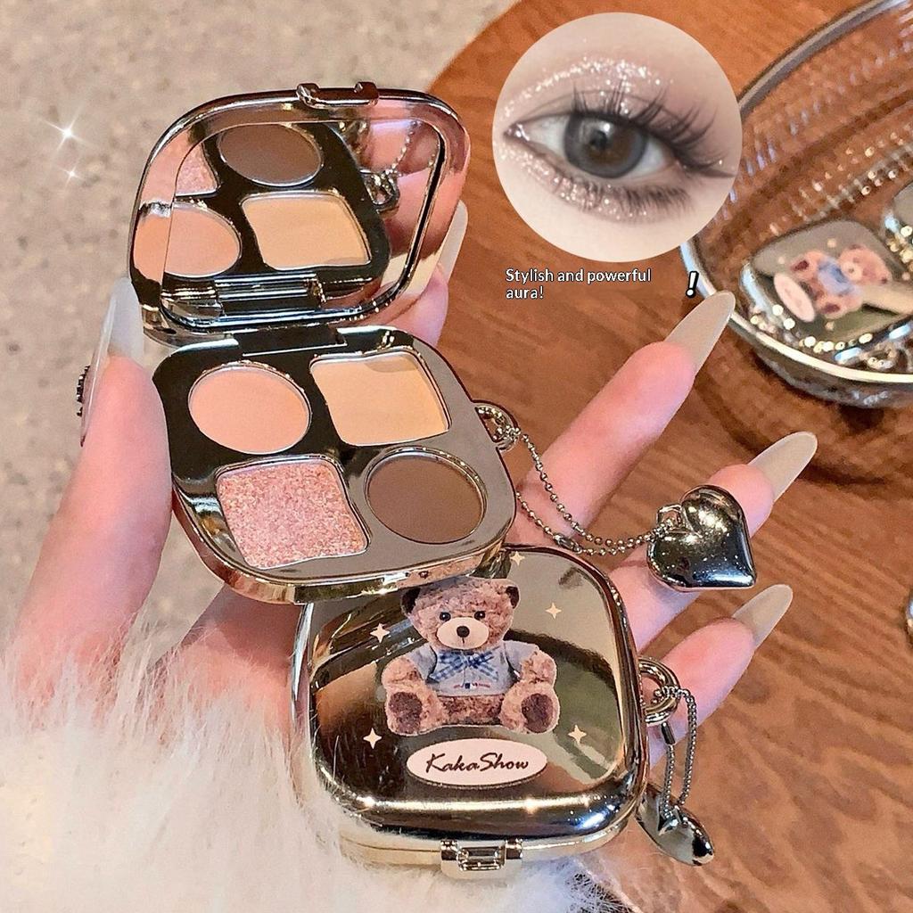 Makeup Light and Shadow Bear Four-color Eyeshadow Disc Pearlescent Fine Flash Matte Waterproof Daily Earth Color Eyeshadow