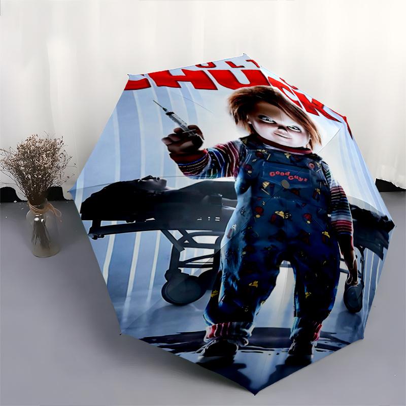 1pc Chucky's Cult Automatic Folding Umbrella - 3 Folding Design, Vivid Cartoon Pattern, Suitable for Outdoor Activities, A Gift for Fans In All Season