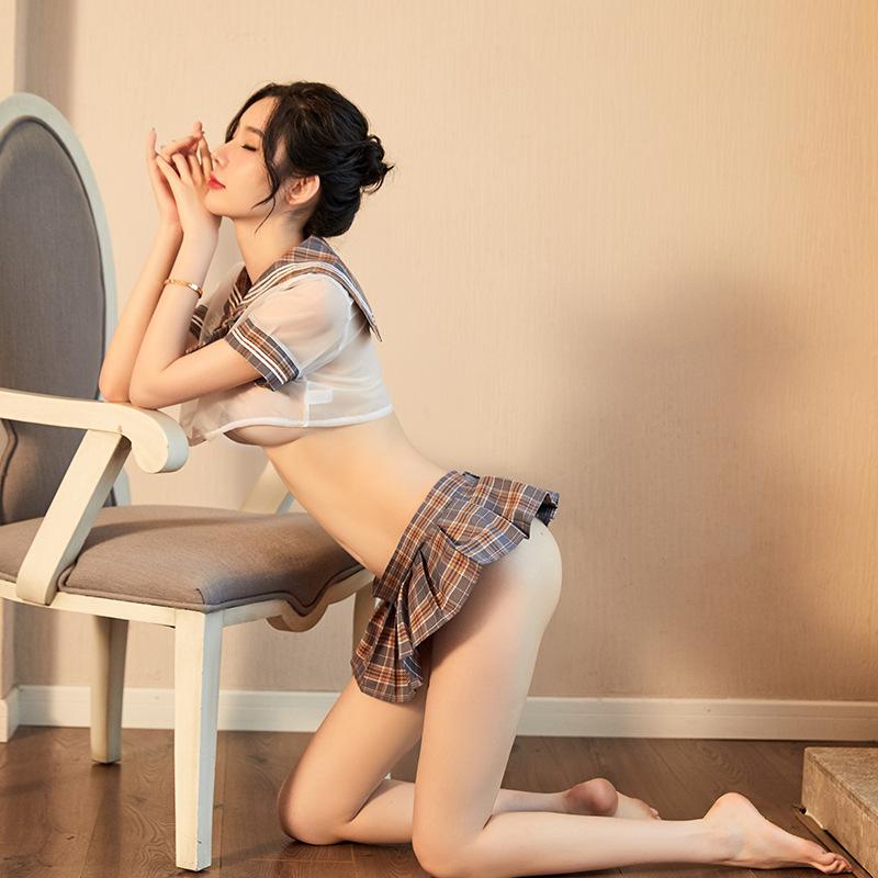Sexy lingerie super student clothing nightclub uniform seduction passion no-take plaid skirt small breasts tease women