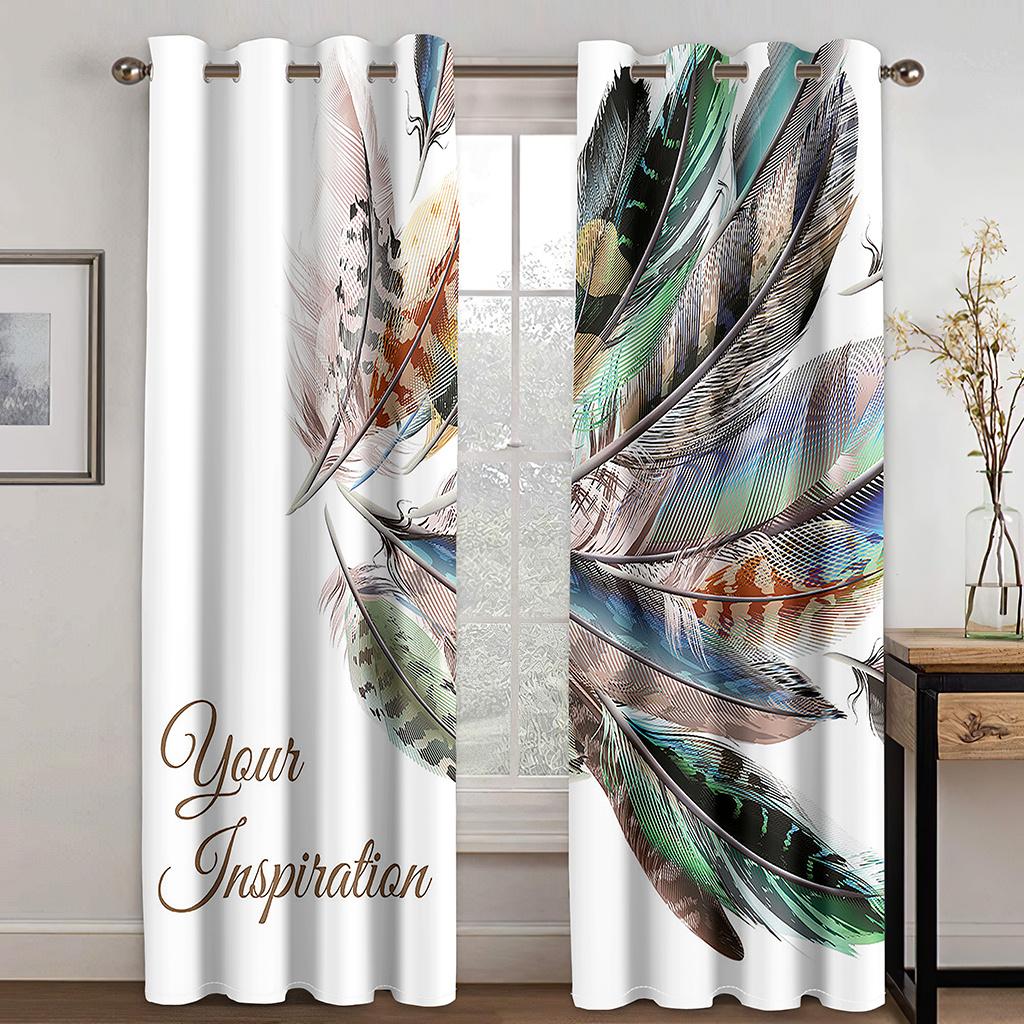 3D-Vorhänge im modernen Kunstdesign mit goldenen Federn, 2 Paneele, Deluxe-Vorhänge für Wohnzimmer, Schlafzimmer, Balkon, Küche