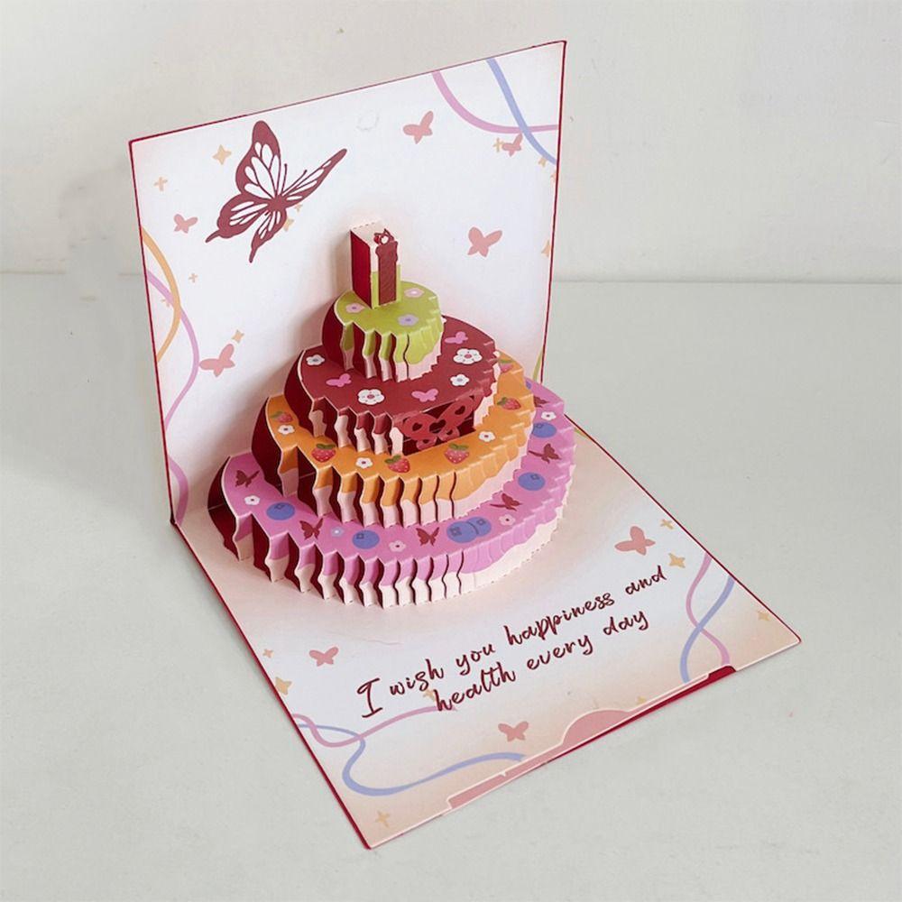 Folding 3D Birthday Card with Envelope Birthday Cake Card  Anniversary Celebration