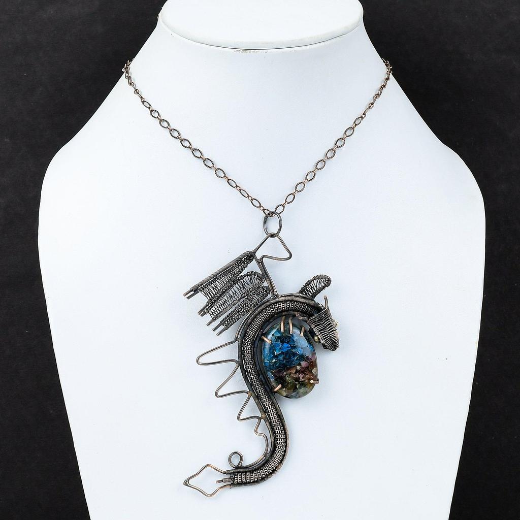 Watermelon Tourmaline Pendant Copper Wire Wrapped Pendant Real Gemstone Jewelry Handmade Dragon Pendant Designer Copper Jewelry Gift For Her