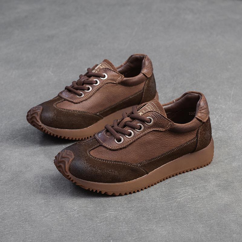 Fashion GKTINOO 2025 Autumn New Retro Round Toe Genuine Leather Sneakers Women's Shoes Casual Platform Soft Soled Casual Flat Shoes