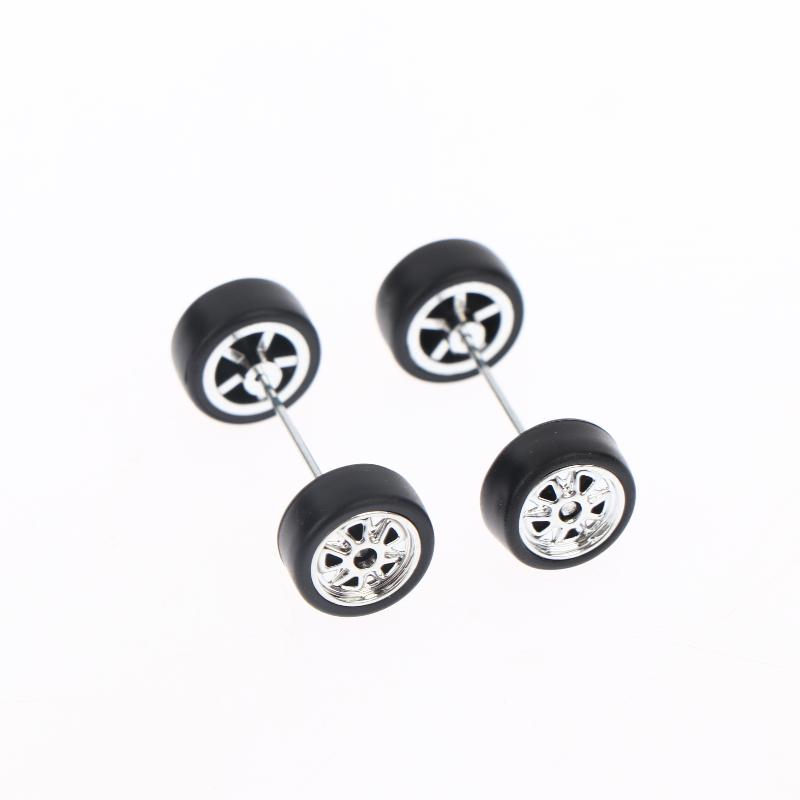 1 Set Diy Accessories 1/64 Model Wheels With Slicks Rubber Tires For Toy Model Petal Wheel Diecast Cars Refiting Parts