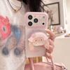 Coque de téléphone adorable pour iPhone 16/17 Pro Max, motif fraise rose à pois, avec support