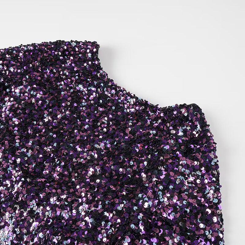 European & American Autumn Long Sleeve Sequin Bodycon Little Black Dress