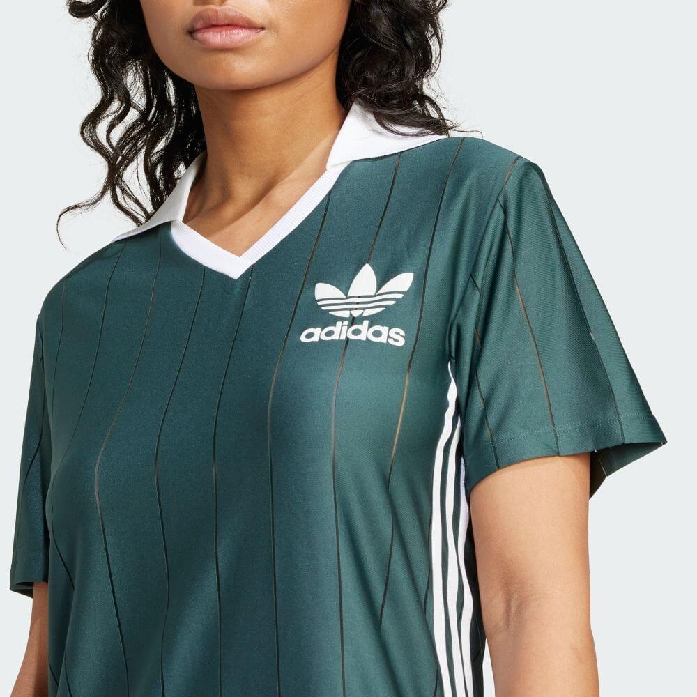 Adidas Originals Adicolor Series Stripe Comfort Soft Breathable Pullover Midi Short Sleeve Dress Women Dress Mineral-Green IX5507