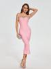European and American Knitted Diamond-studded Bandage Dress with Slit