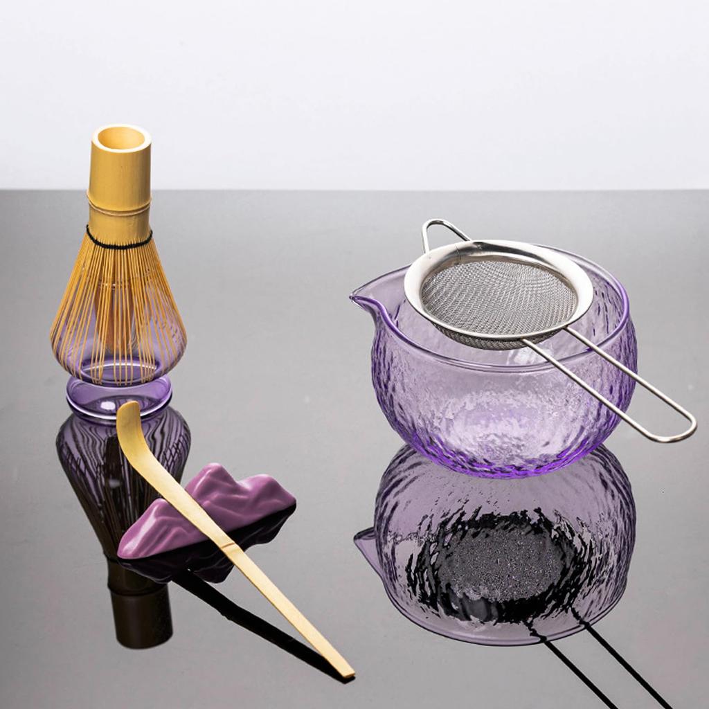 MiniMood Matcha Tea Bowl, Heat-Resistant Glass, 12.5cm Diameter, Japanese Style, Traditional Craft, 450ml, Perfect for Tea Ceremonies (Purple,