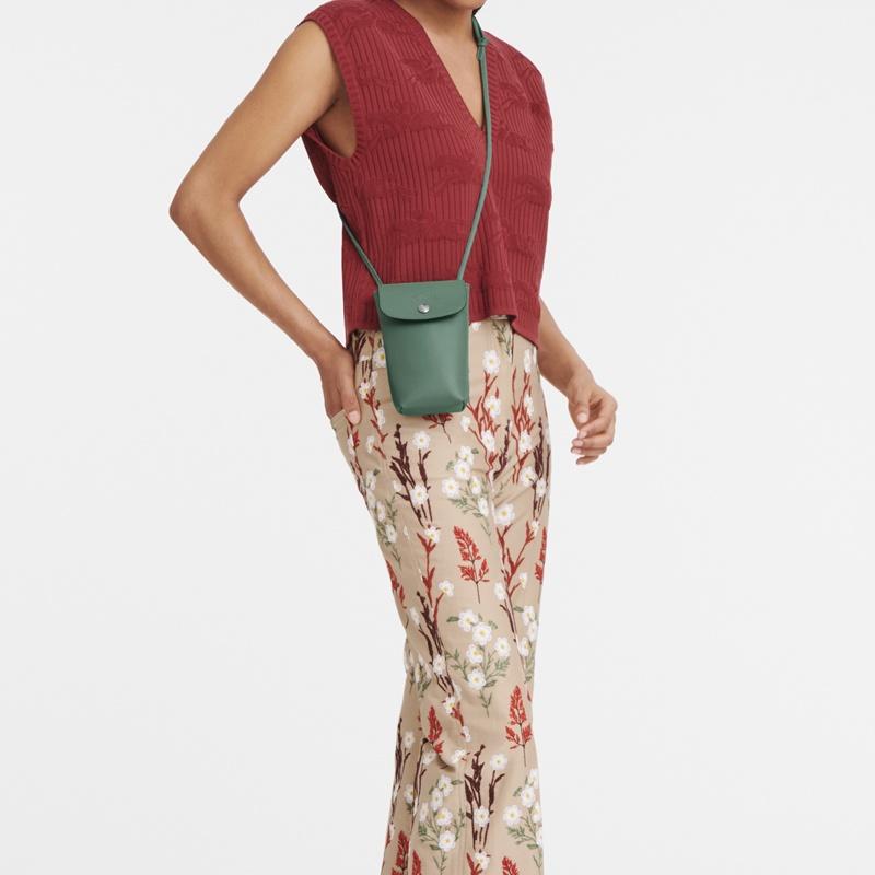 Longchamp Le Pliage Xtra Concave Embossed Logo Cowhide Shoulder Crossbody Mobile Phone Bag Women's Sage Green 34178987D90