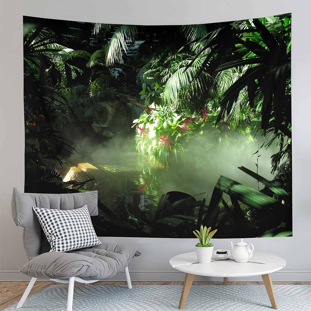 Jungle Tapestry Primeval Rainforest Foliage Greenery Wooden Pathway Tapestry Art Home Living Room Bedroom Decor Tapestries