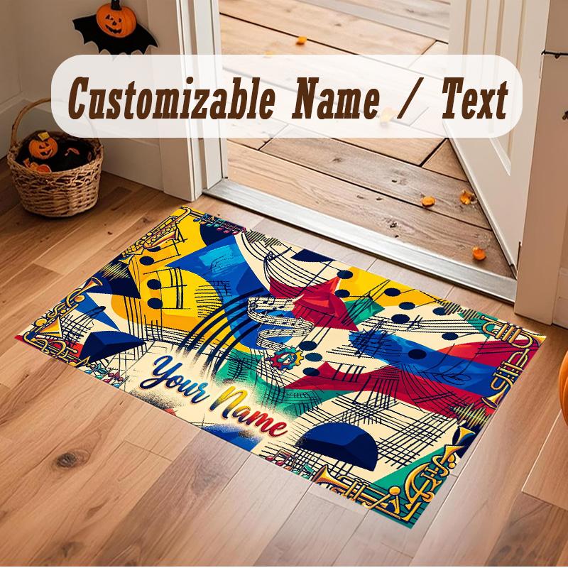 Music Theme Soft Crystal Velvet Rug Custom Name & Text Print Non Slip Floor Rug for Bedroom Living Room