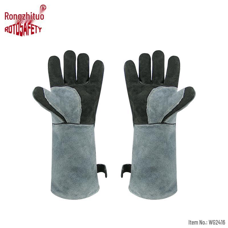Rongzhitou Heat-Resistant Cowhide Welding Gloves - Thick, Wear-Resistant, Anti-Scald Industrial Protective Gear