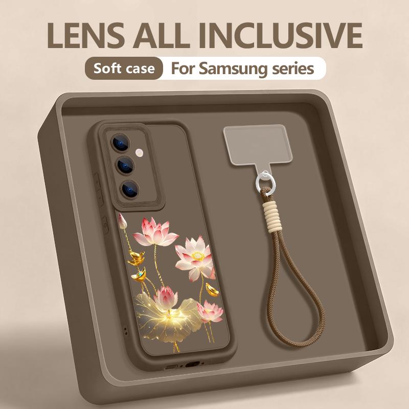 Handgelenk-Lanyard-Hülle für Samsung Galaxy S26 S24 S25 Ultra S23 S25 FE A57 A17 A37 A56 A16 A55 A54 A15 A25 A54 Lotus-Druck TPU-Hülle