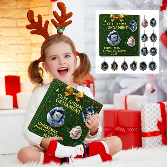 Geode Animal Advent Calendar 2025 24 Days Countdown Calendar with 2D Acrylic Forest Crystal Cave Animals Ornaments for Christmas Tree Decor
