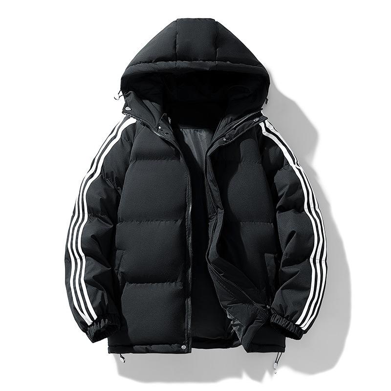 Can Print OO Fake Two-piece Cotton-padded Clothes, Men's and Women's Winter Loose Cotton-padded Clothes, Couple's Casual Hooded Striped Jacket