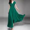 Women'S Deep V Neck Solid Color Dress Elegant Party Dresses for Women Short Sleeves Chiffon High Waist Closing Long Dresses