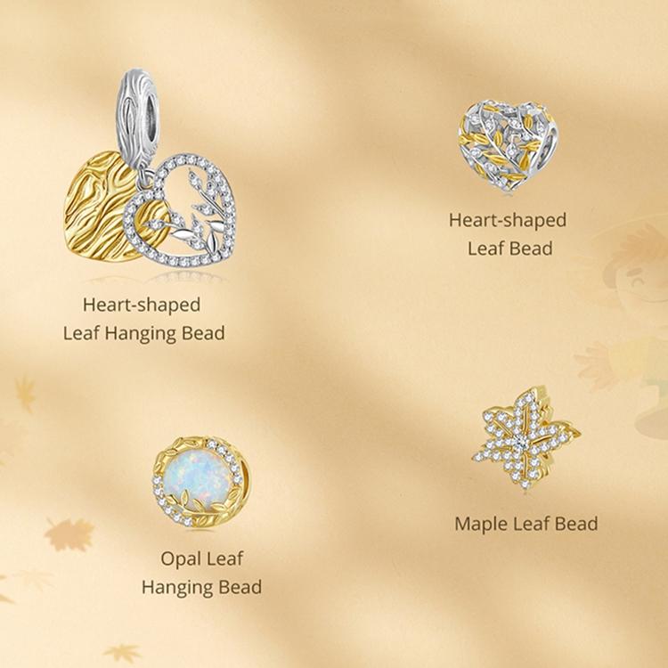 Bamoer 925 Sterling Silver Heart-shaped Leaf Pendant Fit for Women DIY Bracelet & Bangle Plated Gold Heart Charms Fine Jewelry