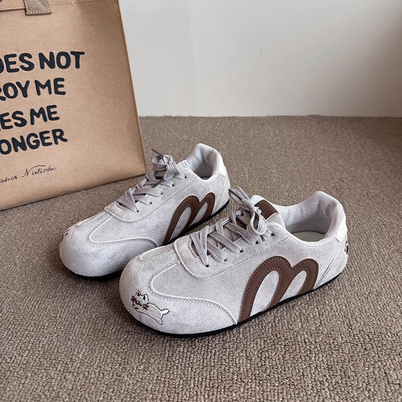 Women's Suede Cat Embroidery Casual Sneakers Retro M-Design Lace-Up Trainers Lightweight Soft Sole Walking Shoes