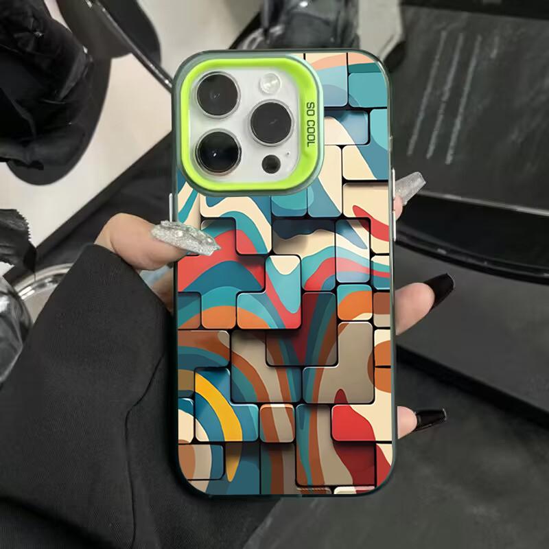 Fashion Creative Color Block Electroplate Silver IMD Phone Case For iPhone 16 Pro Max 11 12 13 14 15 7 8 Plus X XS XR Back Cover