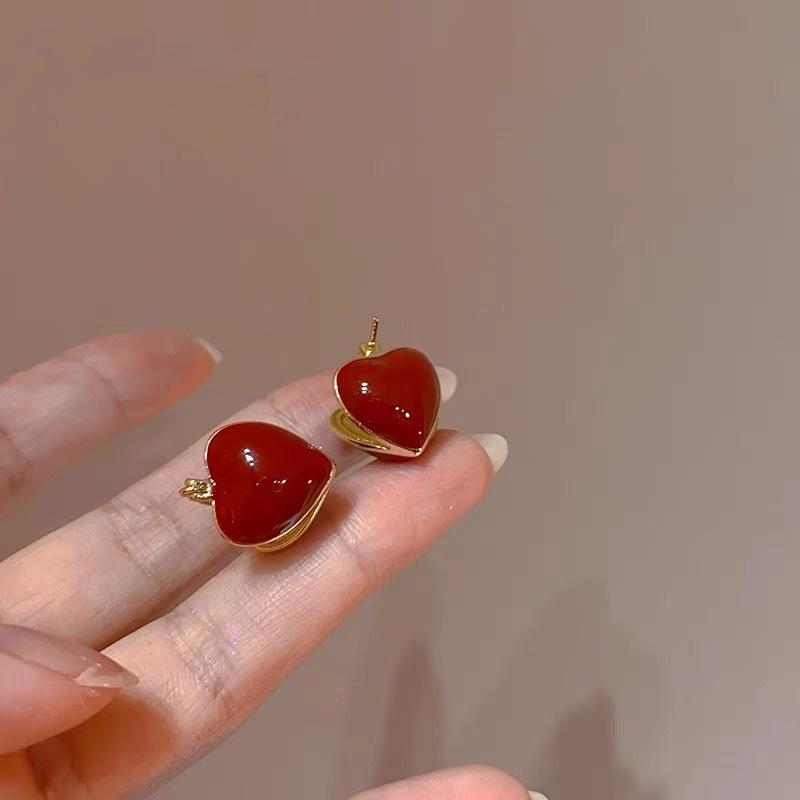 Fashion Temperament Sweet Flower Stud Earrings Women's Red Bow Flower Earrings Versatile Exquisite Daily Atmosphere Earrings