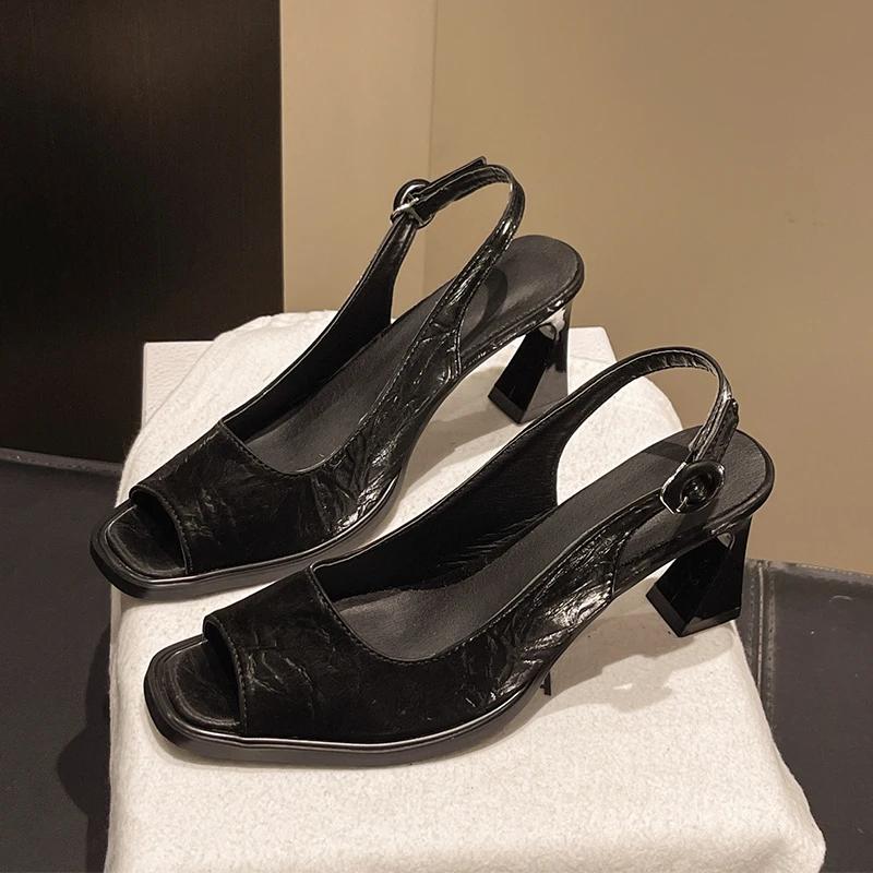Women High Heels Peep Toe Sandals Chunky Shoes Woman 2025 Summer Elegant Sexy Dress Open Toe Slippers Pumps Sandalias De Mujer