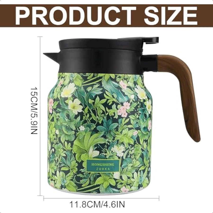 2025 Vintage Floral Tea  1L Stainless Steel Insulated Tea Pot with Builtin Infuser Ideal for Green Tea Coffee and Home or Offic