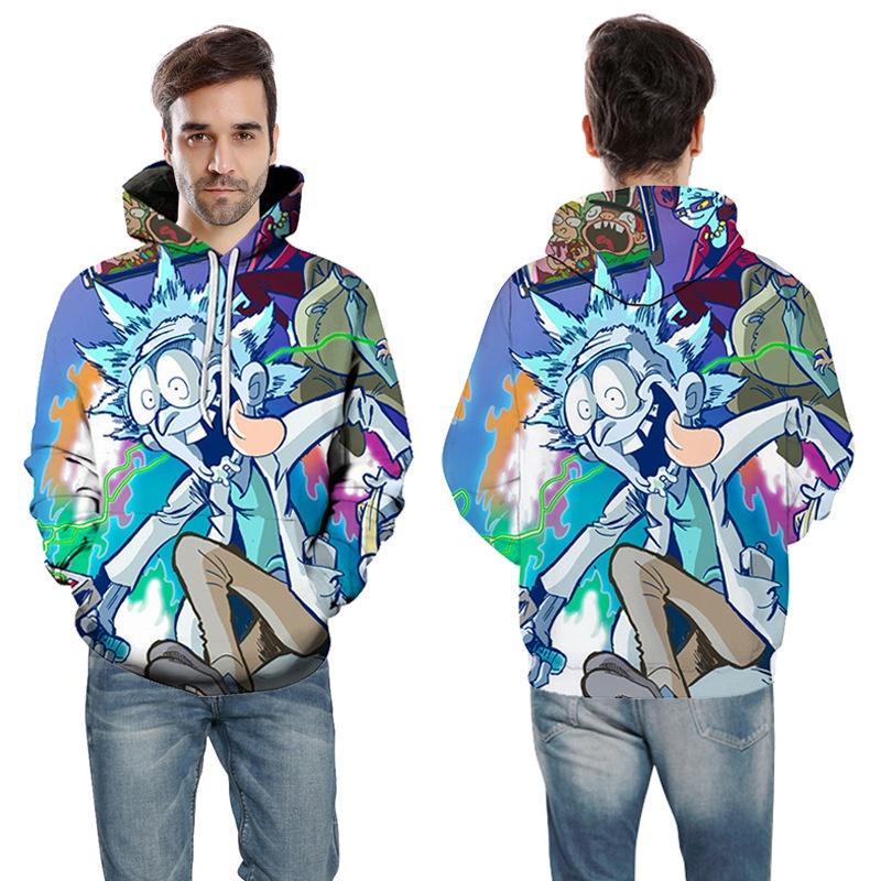 Bluza z kapturem Rick And Morty z cyfrowym nadrukiem 3D dla mężczyzn, codzienna odzież sportowa w kolorach zielonym, szarym, czarnym, białym