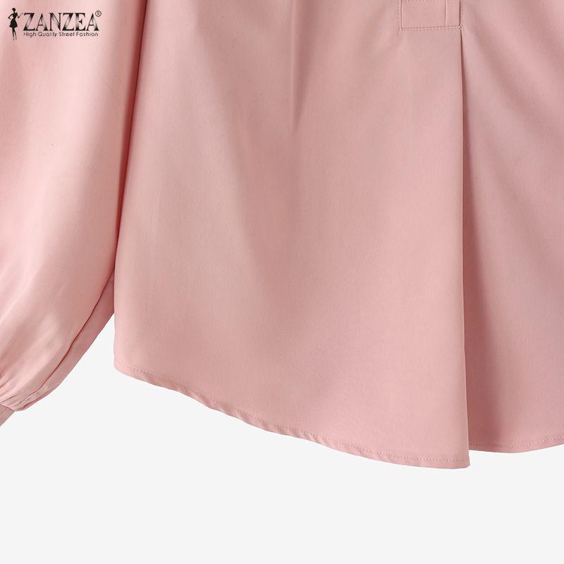ZANZEA Women Casual Round Neck Solid Color 3/4 Sleeve Loose Blouse
