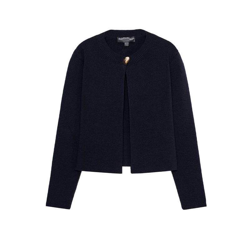 Summer New Women Clothes Simple Style Round Neck Long Sleeve Gold Decorated Row Button Knitted Cardigan Outerwear 6427013