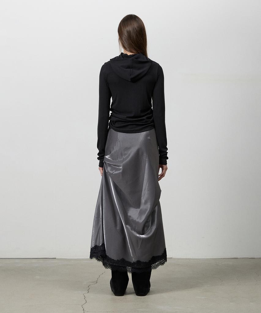 Three To Eighty Lace Shirring Long Skirt Charcoal