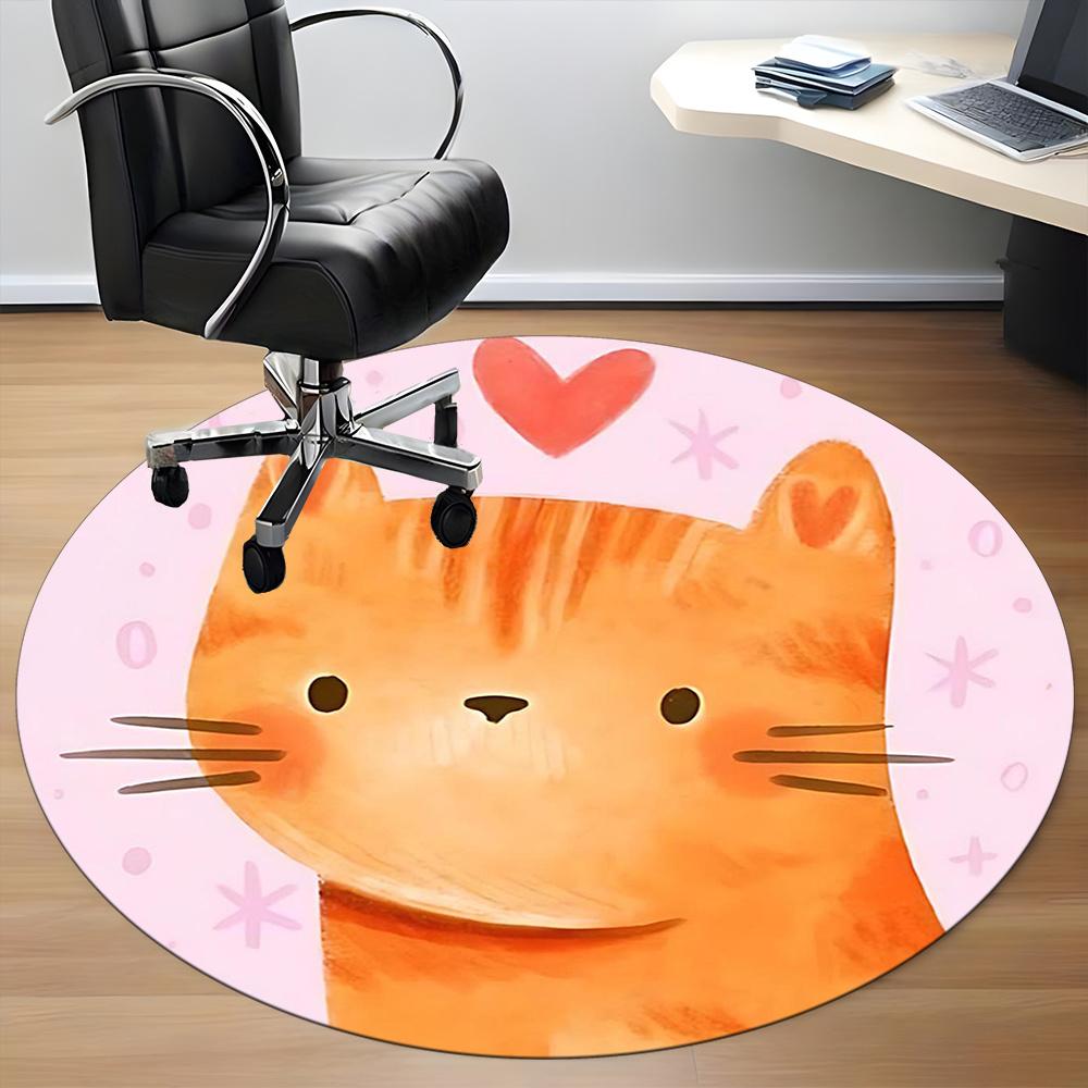 1pcCat Love Office Round Area Rug, Indoor Mat Suitable ForOffice, Under Office Chairs Bedroom Living Room Home Decor, Room Deco 092