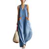 Women Boho Sleeveless Maxi Dress, V Neck Flowy Long Tank Dress, Summer Casual A-line Loose Dress with Pockets