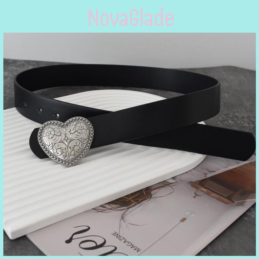 Trendy Black Heart Buckle Pu Leather Belt For Women Fashionable Casual Style