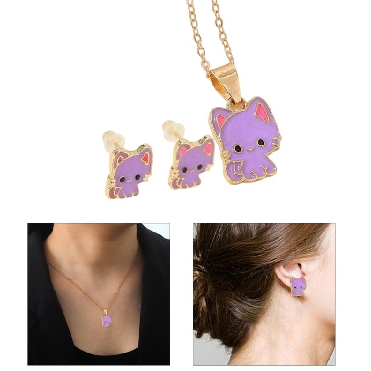 Unique Cats Ear Jewelry Pendant Necklace Cartoon Cats Ear Studs Alloy Texture Perfect for Fashion Style Individuals