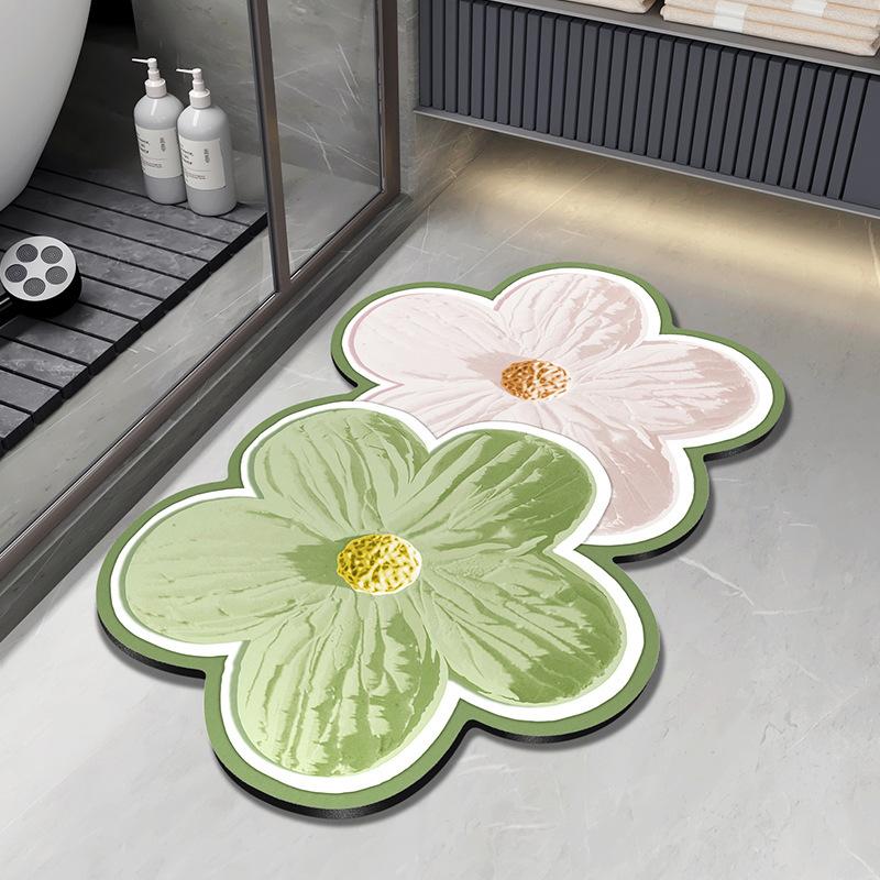 Fresh and Simple Special-shaped Flowers Diatom Mud Bathroom Toilet Toilet Door Water Absorption Dirt-resistant and Easy To Take Care of Floor Mat